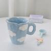 320ML Blue Cloud Hand Pinch Mug, Underglaze Color Ceramic Milk Coffee Cup, Office Drinking Ceramic Couple Breakfast Student Gift