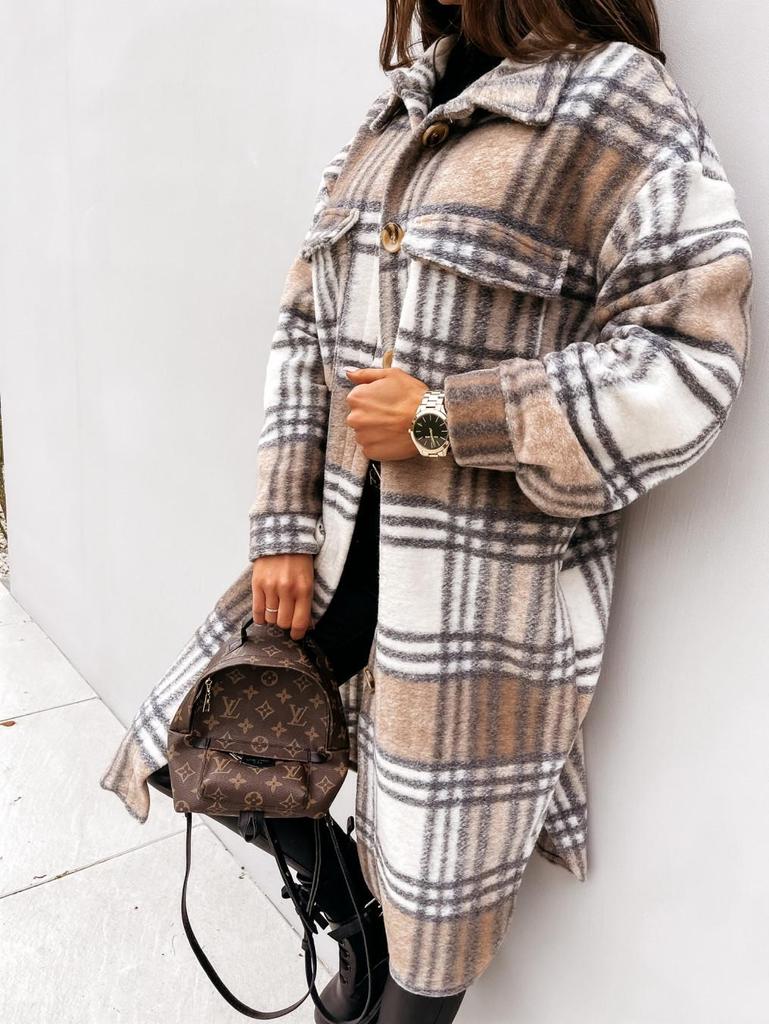 2020 Autumn/Winter Long Sleeve Plaid Shirt Jacket