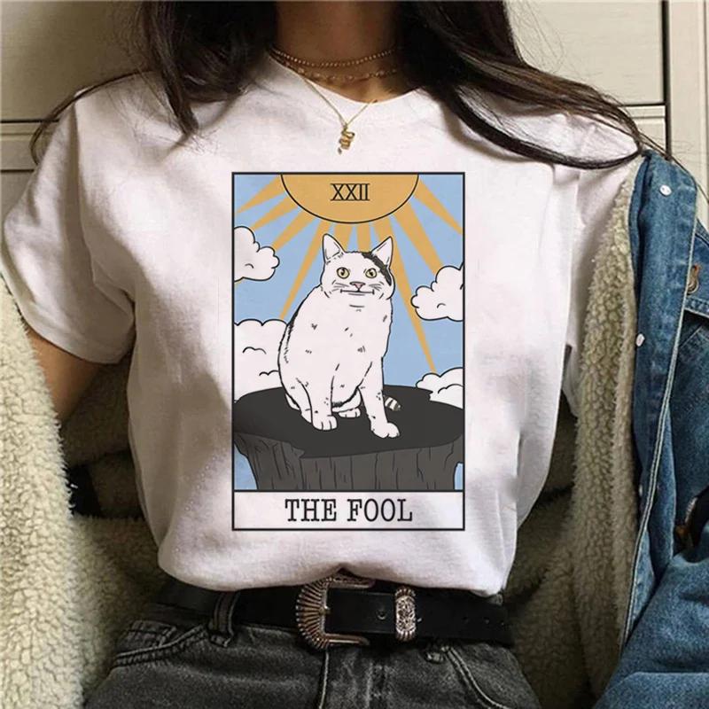 Kawaii Cat Tarot Cute Shirt Fashion Top Female O-neck Tees Short Sleeve Tee Shirt Femme Summer Women Tshirts