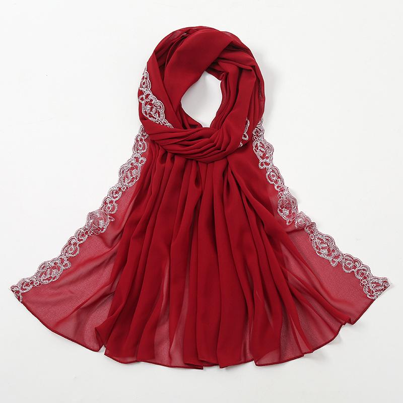 Flower Rose Embroidery Chiffon Hijab Scarf for Woman Muslim Hijabs Fashion Long Shawl Wrap Long Scarf Islam Turban Headscarf