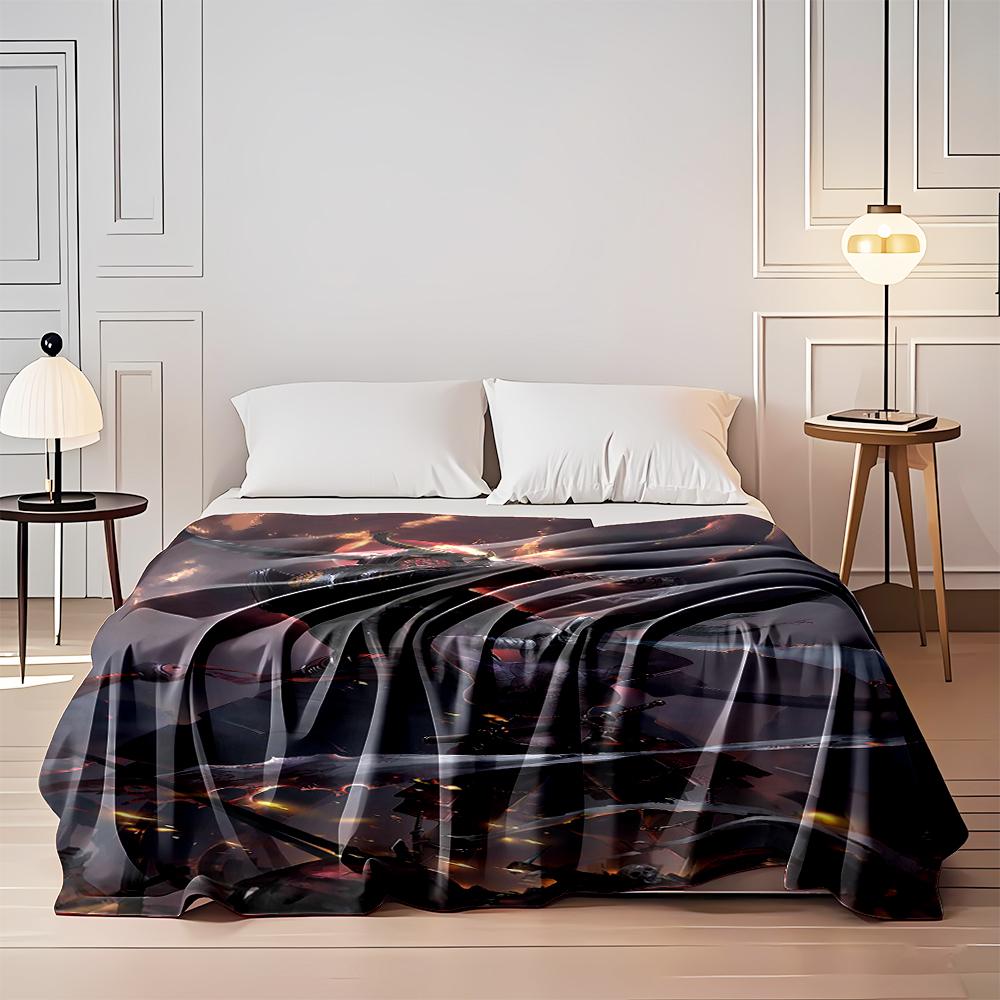 Samurai Duel In Fiery Battlefield Flannel Blanket for Bedroom, Living Room, Sofa, and Nap Sofas