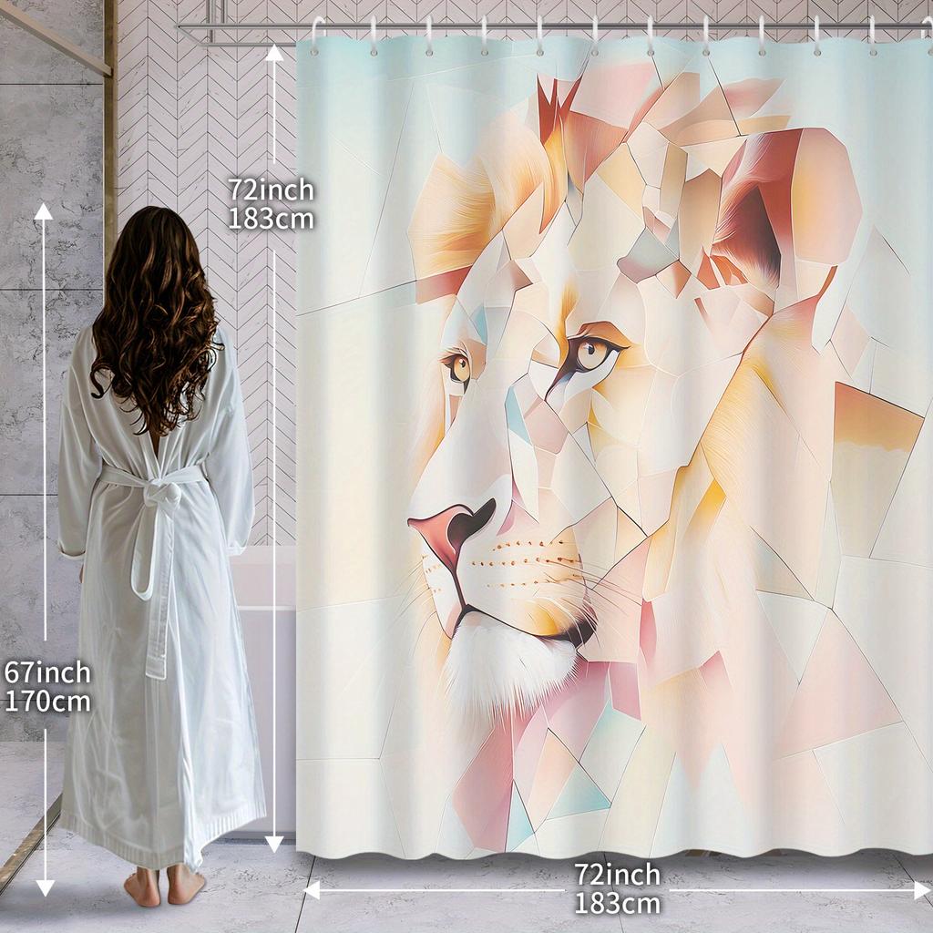 Geometric Lion Shower Curtain: Modern Artistic Design for a Stylish Bathroom
