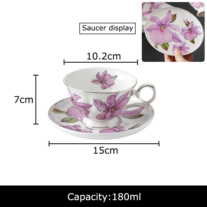 Purple Lily Pattern Mugs Porcelain Cup&saucer Tableware Gilding Coffee Mug Dining Table Afternoon Tea Teacup Fruits Juice Cup