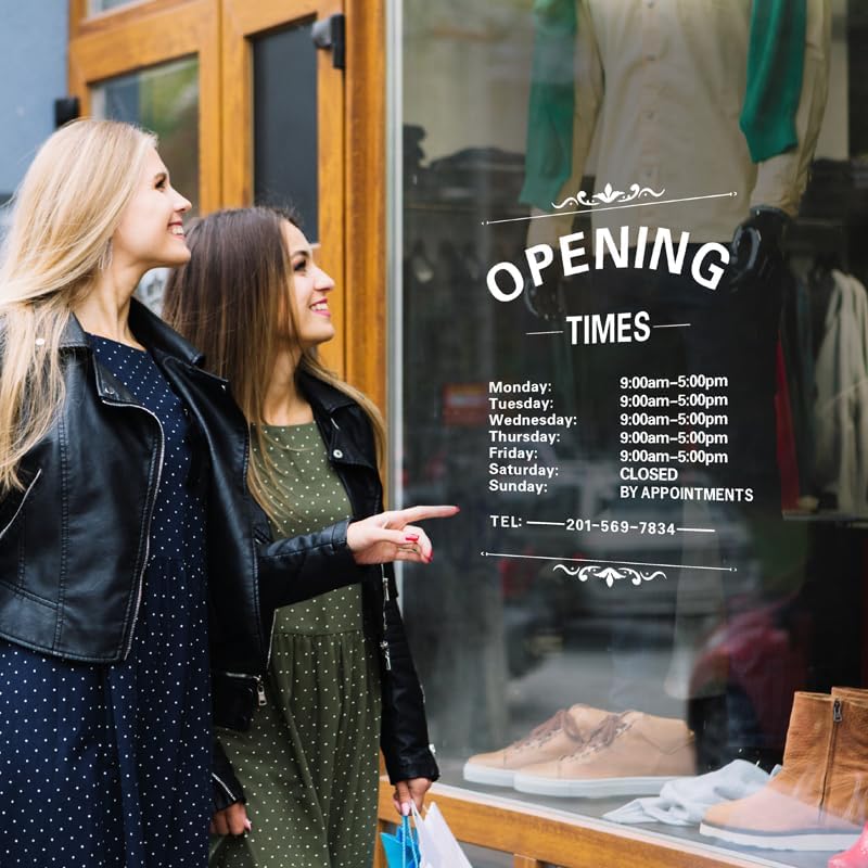 Business Hours Window Decal Business Hours Sign for Glass Door Changeable Store Hours Signs Decals Open Closed Signs Decal for Business Coffee Shop