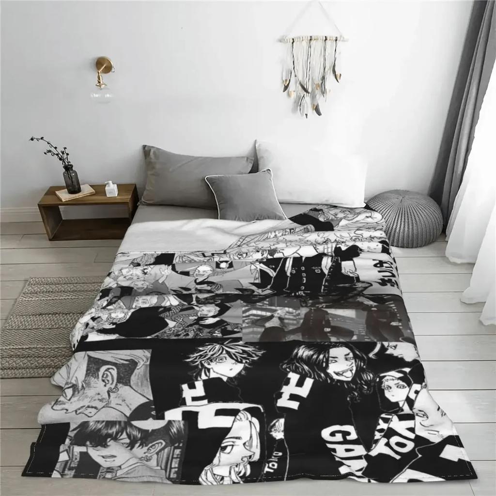 Plaid Tokyo Revengers Blankets Sofa Cover Coral Fleece Plush All Season Anime Throw Blankets for Bedding Outdoor Bedding Throws