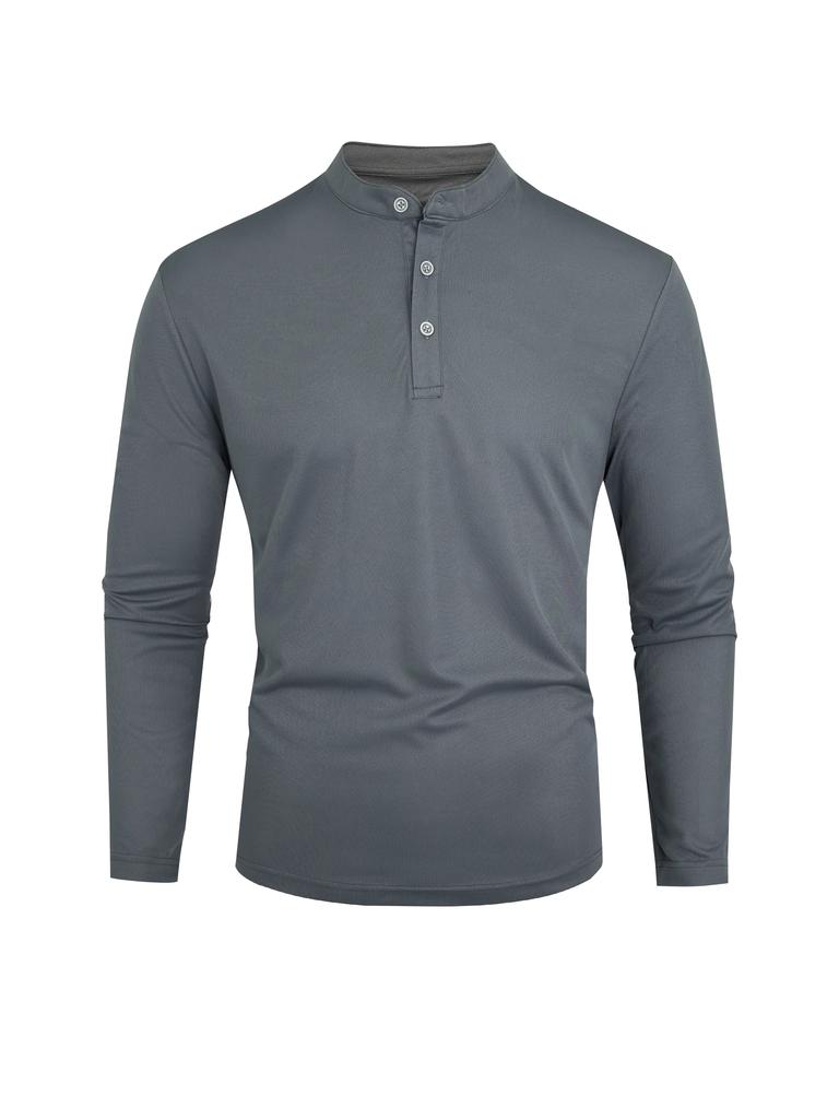 Men'S Henry Collar Long Sleeve Polo Shirt Men'S Autumn Casual Breathable Daily Spring High Quality Bottoming Shire Tt