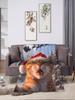 Warm Soft Flannel Blanket for Kids and Adults Funny Cat with Santa Claus Christmas Throw Decorative Bedspread for Bed Cover