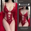 Seductive Lace Bodysuit & Nightgown Set: Tempting Hollow Design