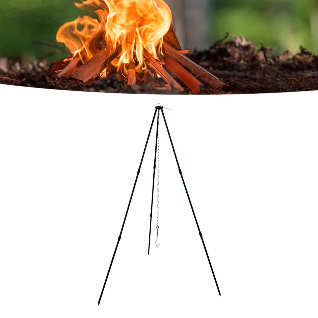 Cooking Tripod Foldable Campfire Tripod with Chain and Carrying Bag Aluminum Alloy for Outdoor Cooking Black