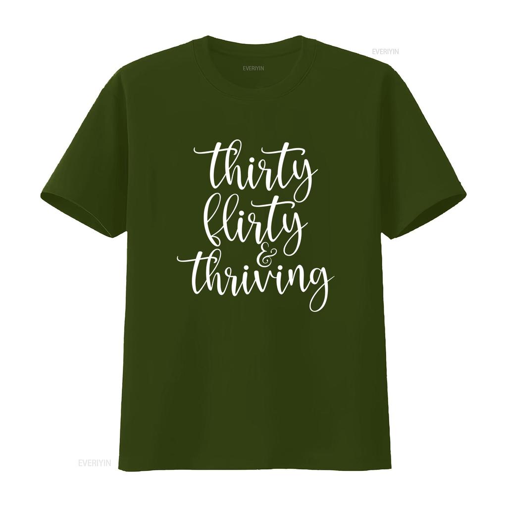 30Th Birthday T Shirt Thirtieth Party Thirty Flirty Thriving Turning 30  vintage Washed graphic Versatile Unisex Breathable