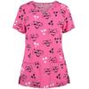 Women Printed Short Sleeve Nurse Scrub Top V Neck Medical Uniform Shirt with Pockets Comfortable Fit Workwear for Healthcare Professionals