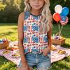 Sleeveless Loose Fit Tank Top Independence Day Star Print Denim Patch Round Neck T Shirt for Women Casual Summer Wear