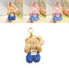 Cream Adorable Bear Plush Keychain With Denim Overalls Perfect Gift For Kids