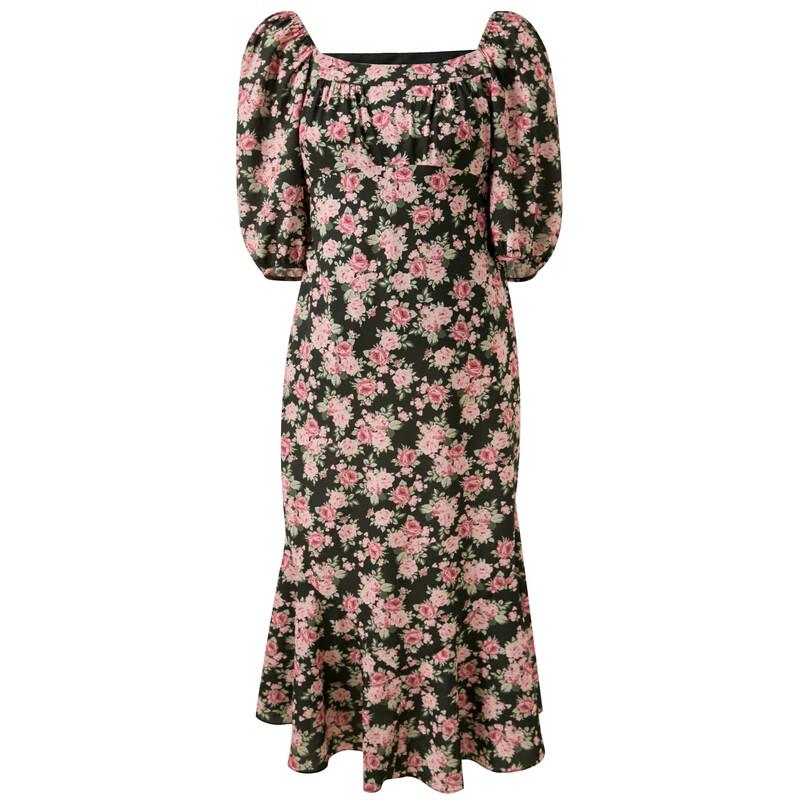 SanCai French Square Neck Floral Chiffon Maxi Dress