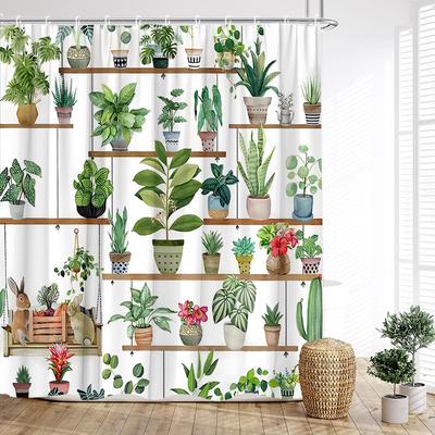 Rideau de douche Plantes Vertes Plante Tropicale Bonsaï Lapin Cactus Rideaux de Bain Tissu Polyester Décoration Salle de Bain Maison Avec Crochets