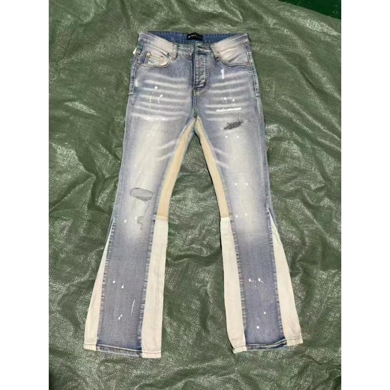 Mens Slim Fit Distressed Denim Jeans With Embroidered Patch Vintage Ink Wash Stretch Cotton Streetwear Style