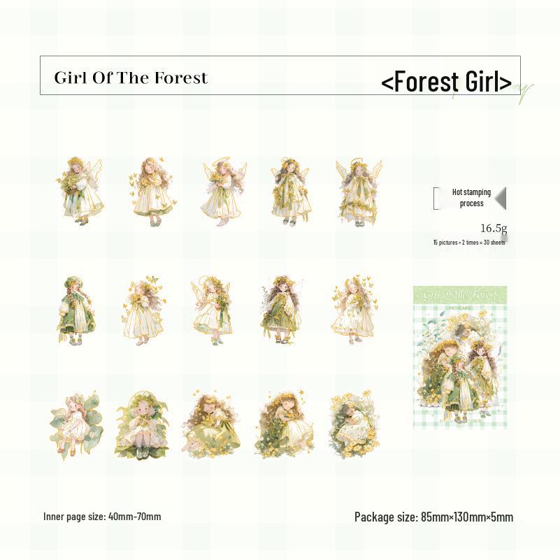 Momo PET 3D Gold Stickers - Fairy Tale Forest Series: Cute Girl Characters for Journals