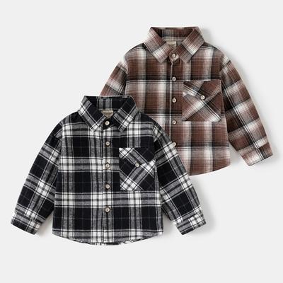 2-8 Years Kids Boys Plaid Shirt Lapel Long Sleeve Button Shirt