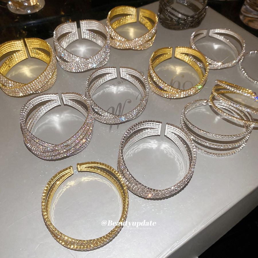 Elegant Rhinestone Double Layer Cuff Bracelet: Light Luxury, High-End Style for Women