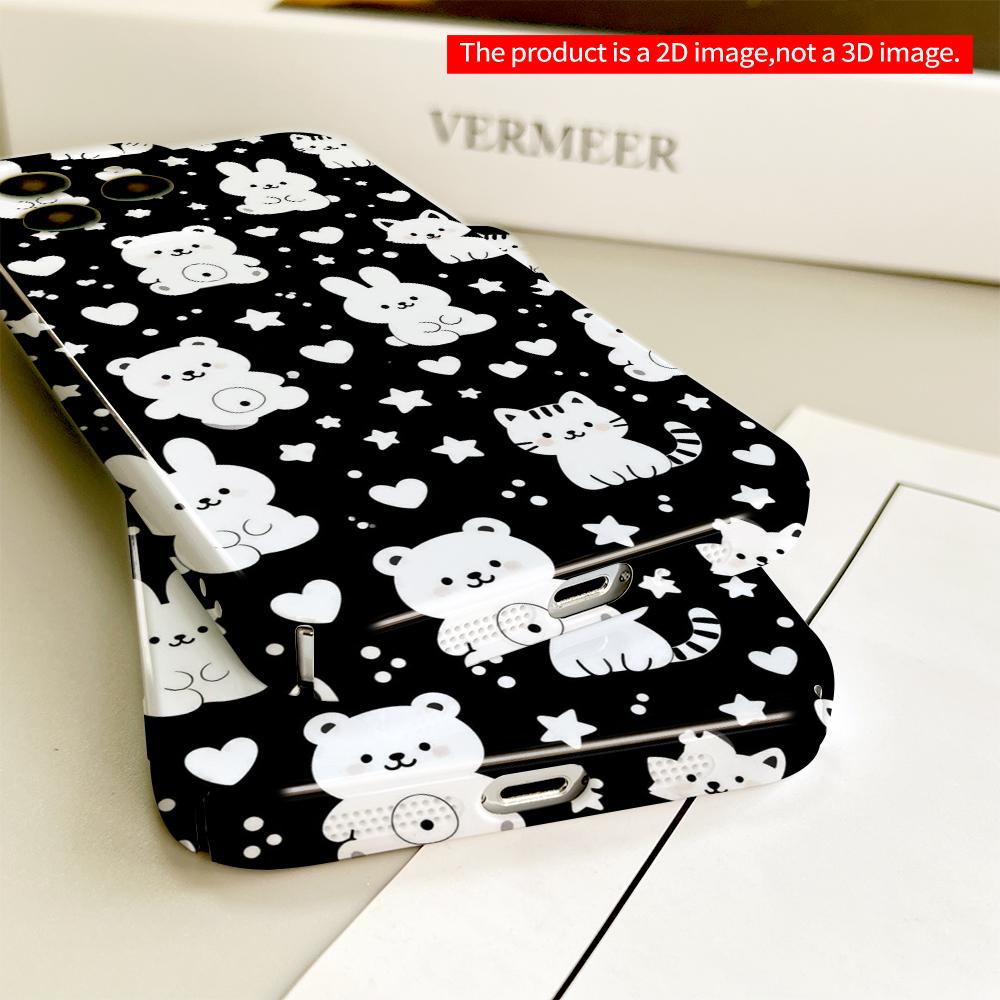Black & White Cute Animals Pattern Phone Case All Inclusive Film Hard Phone Case, Compatible with iPhone 18 Pro Max 17 16 15 14 13 12 11