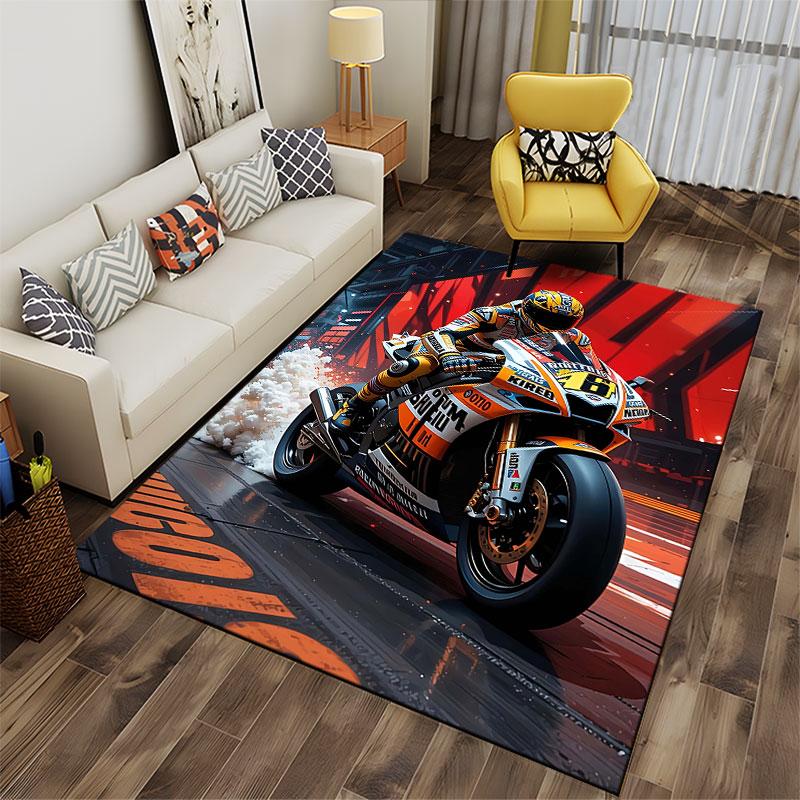 Racing Motorcycle with Rider suitable as a non-slip mat for the living room or bedroom sofa