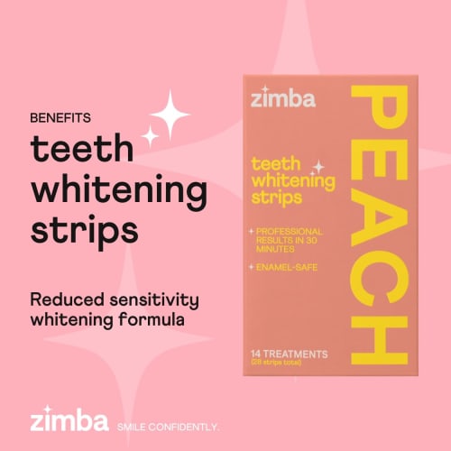 Zimba Teeth Whitening Strips Vegan Whitening Strip Enamel Safe Teeth Whitening Hydrogen Peroxide Teeth Whitener for Coffee, Wine, and Other Stains, 28