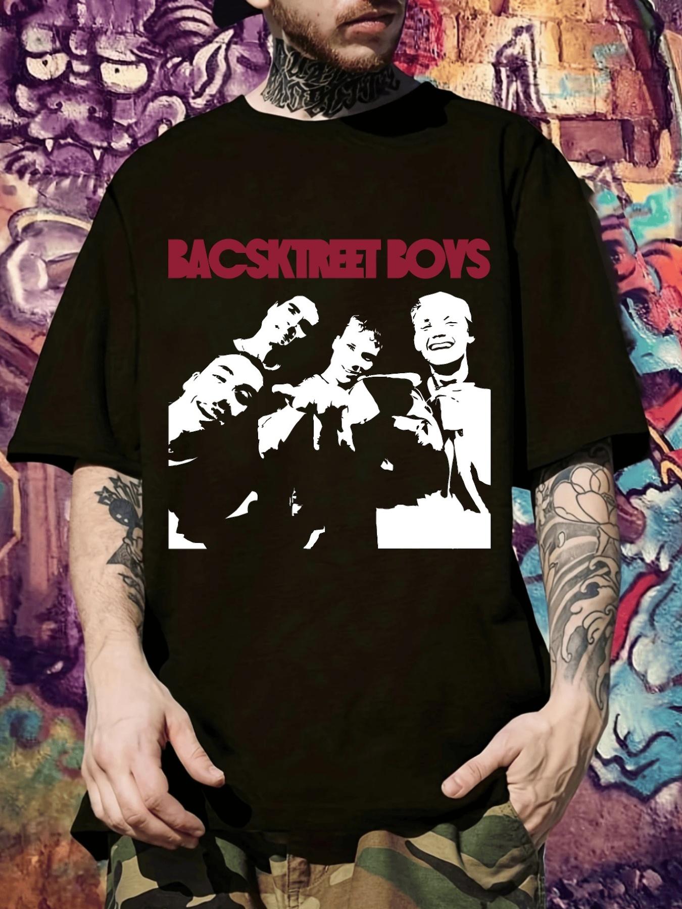 Backstreet Boys Band Graphic T-shirt - Black Tee with Red Lettering M