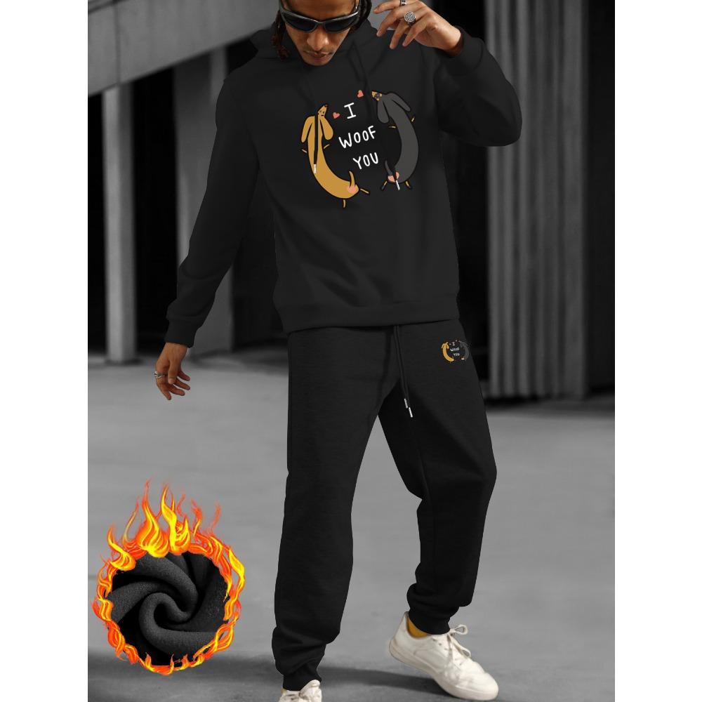 

Мужской повседневный и удобный худи и джоггер-комплект - Зимний повседневный, теплый, удобный, с карманами XXXL