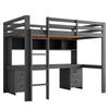 90*200Cm Loft Bed, Children's Beds, Bed On Top, Table Below, Large Storage Space, High Railing, Stable Stairs, Grey