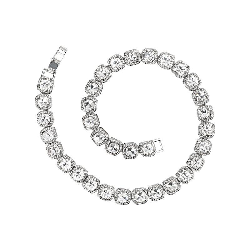 Men'S Square Glass 12Mm Hand Necklace Rock Sugar Chain Hip Hop Style Male Alloy