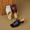 New Beef Tendon Soft Bottom Large Size Cool Slippers Summer Women's Leather Slippers Casual Solid Color High Heel Square Head One Pedal