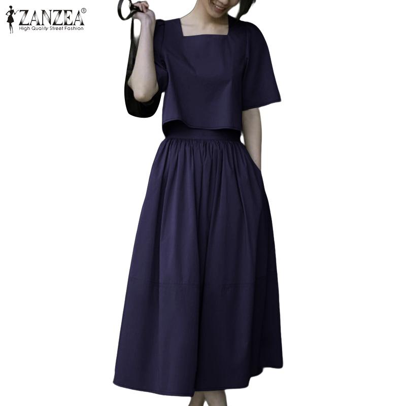 ZANZEA Women Short Sleeve Blouse and Wide Leg Pants Summer Two Piece Suit Sets
