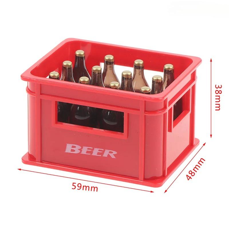 Mini Dollhouse Beer Resin Frame Storage Basket With 12 Bottles Simulation Drink Beer Model DIY Doll Accessories Small Ornament