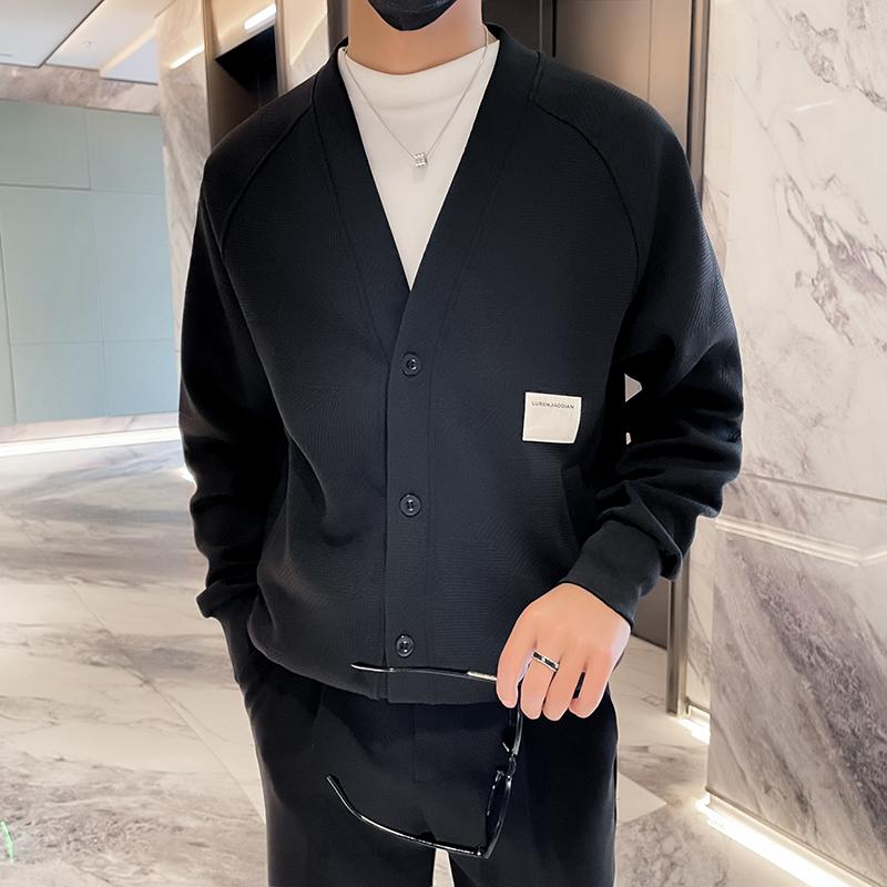 Cardigan nou de toamnă și iarnă, pulover retro american casual, stil relaxat, pulover cu gât în V, palton pentru bărbați, culoare uni