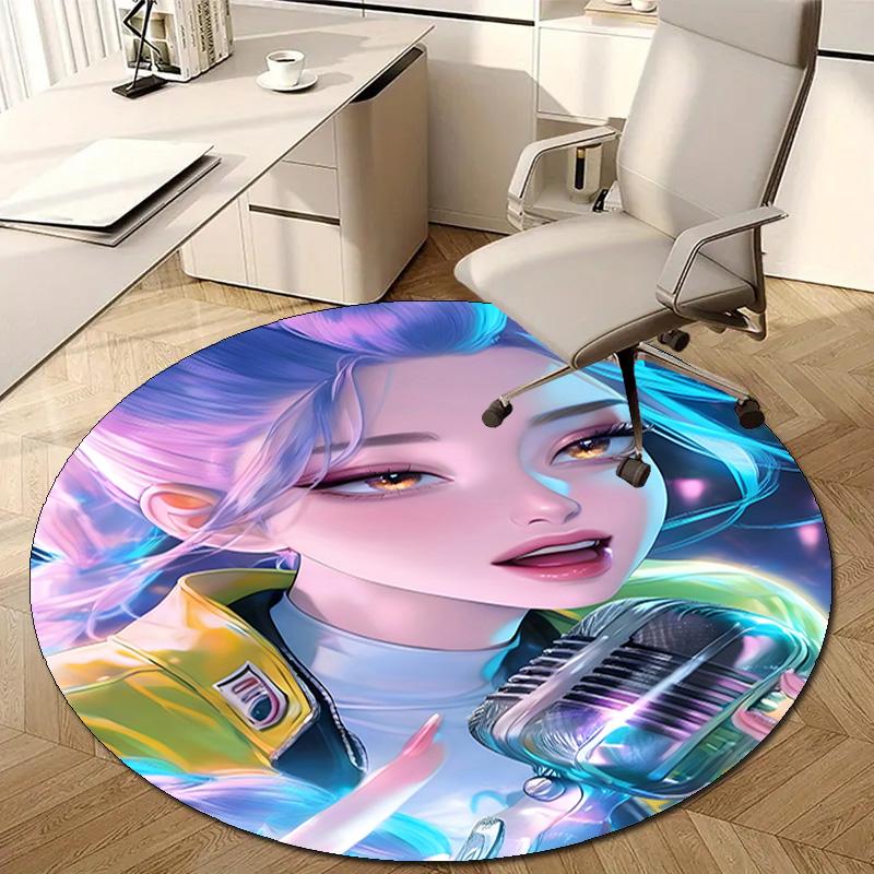 1pc KPop Demon Hunters RUMI5 Design Printed Area Round Carpet for Bedroom Living Room Home Decor Rugs Mat Non Slip Mat Rug for Bedside