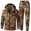 Mens Outdoor Hiking Suit With Raglan Sleeves Detachable Hood Large Pockets Zippered Leg Camo Workwear