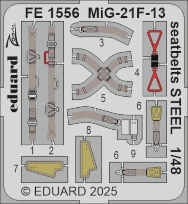 

Eduard Zoom Etched Stainless Steel Plastic Model EDUFE1556 1/48 MiG-21F-13 Seatbelt, (for Eduard), Parts, (Airplane)