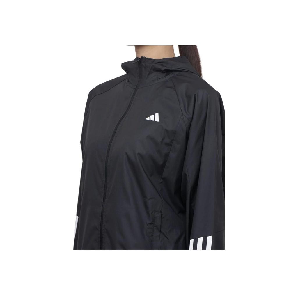 Adidas Wind.Rdy Hyperglam Striped Logo Print Long Sleeve Hooded Jacket Women Outerwear Black IS8036