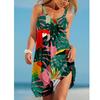 Sunflower Parrot Print Strap Mini Beach Dress Women Boho Summer Sexy Floral Dress Sleeveless Party Evening Dresses