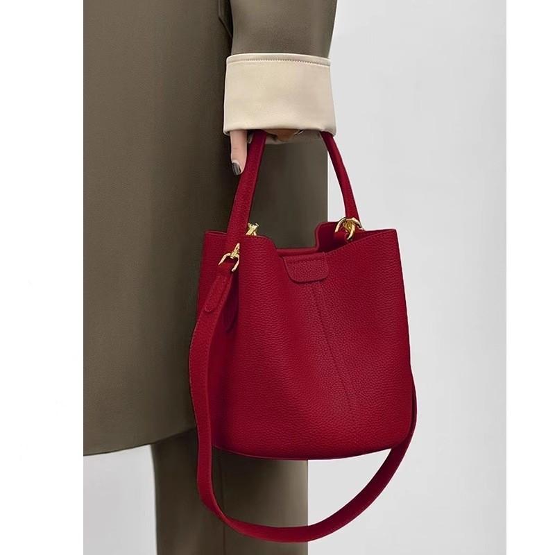 IELGY Ladies Bucket Bag Red Large-Capacity Bridal Wedding Bag One-Shoulder Cross-Body Portable
