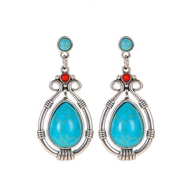 Valentinstagsgeschenk, oxidiertes Silber, schwarzes Metall, Messing und türkisfarbener Magnesitstein, hängende Traumfänger-Ohrringe für Frauen/Mädchen (blau)