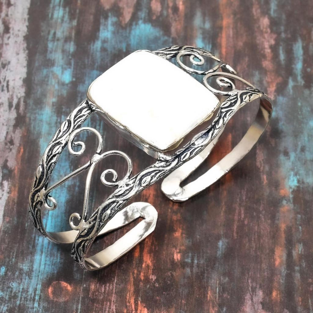 Perlmutt-Edelstein, handgefertigter Schmuckarmreif aus 925er Sterlingsilber, verstellbar für Thanksgiving