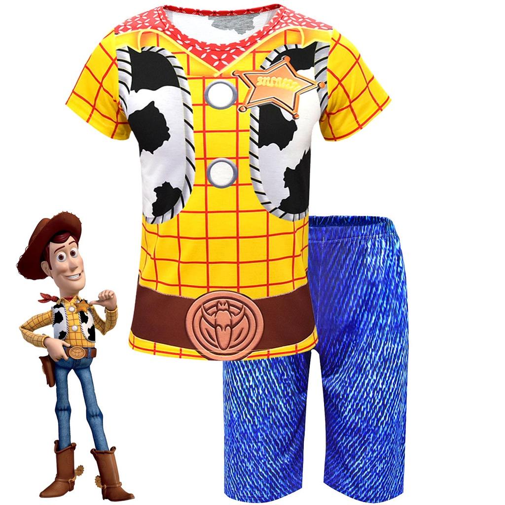 Adorable Toy Story 4 Kids Boys Woody Cosplay Short Sleeve T-shirt And Shorts Set