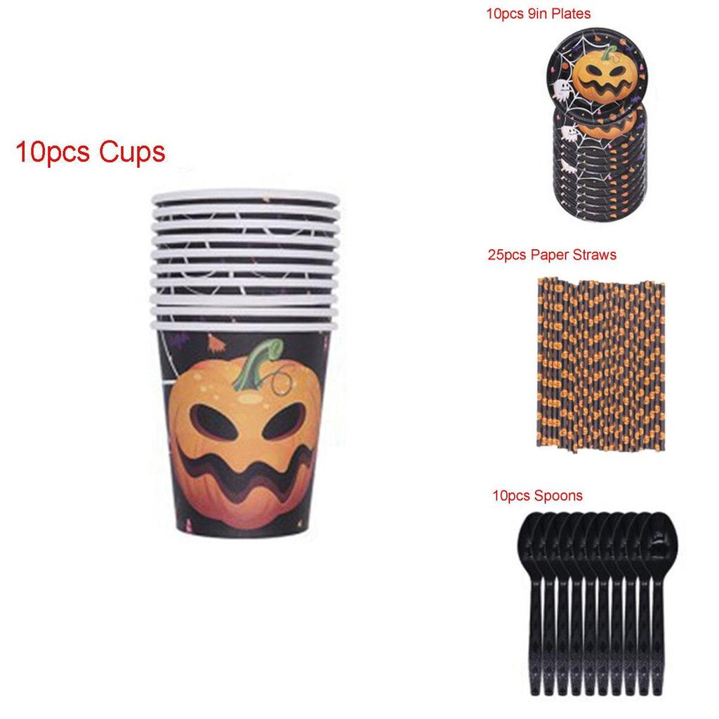 Halloween Party Decoration Supplies Including Pumpkin Tablecover And Straws**