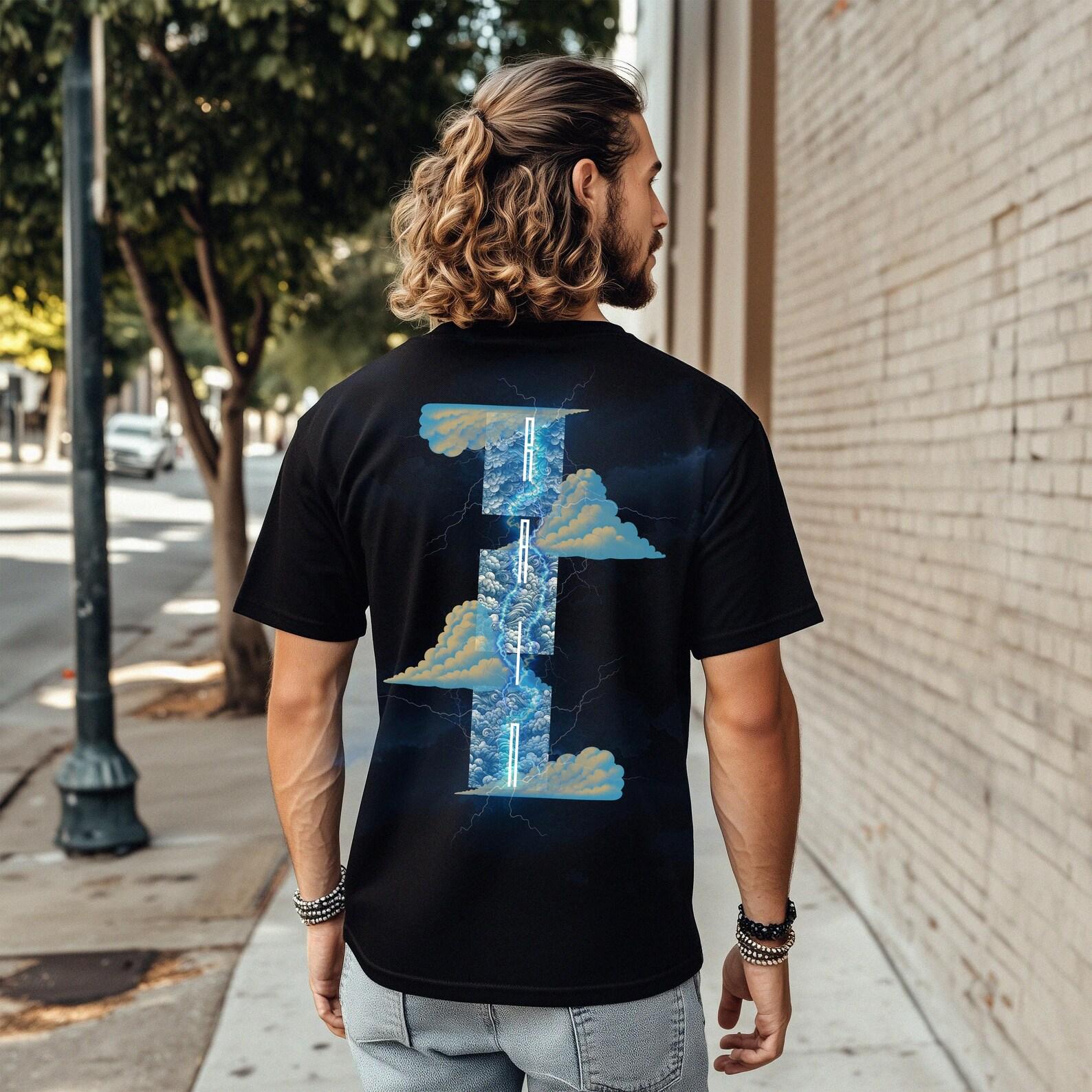 Rain Caller Storm Clouds T-shirt | Lightning Modern Art Back Print M