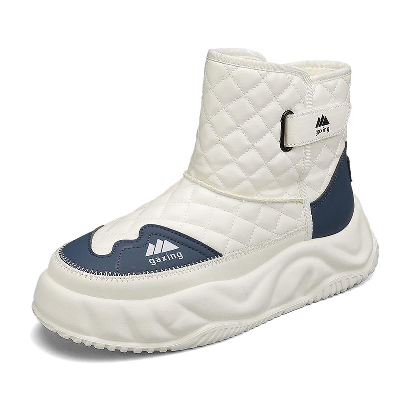 Winter velvet warm color matching bread shoes men's high-top Velcro platform cotton shoes outdoor casual snow boots