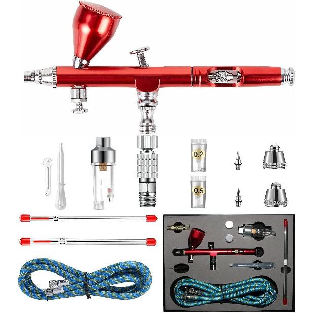 0.2mm/0.3mm/0.5mm Dual Action Airbrush Kit Gravity Airbrush Gun Spray Paint Gun Kit Complete Set Needle Nozzle Nozzlecap Setfor General-Purpose