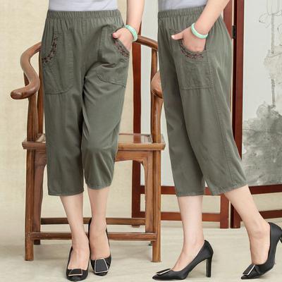 High-Waist Seven-Point Pants for Middle-Aged Women Summer Outdoor Loose Mom's Casual Thin Trousers