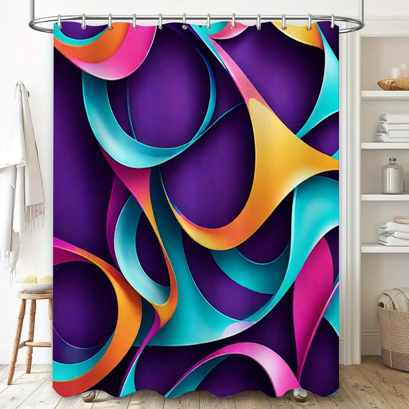 Bright Rainbow Shower Curtain Set Modern Colorful Print for Bathroom Decor Customizable Size Waterproof Fabric 180x180cm Purple