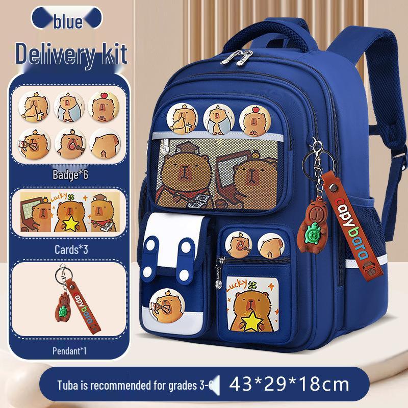 Schultasche mit großer Kapazität und Rückenstütze für Jungen im Alter von 3-6 Jahren, Capybara-Design, 1. Klasse